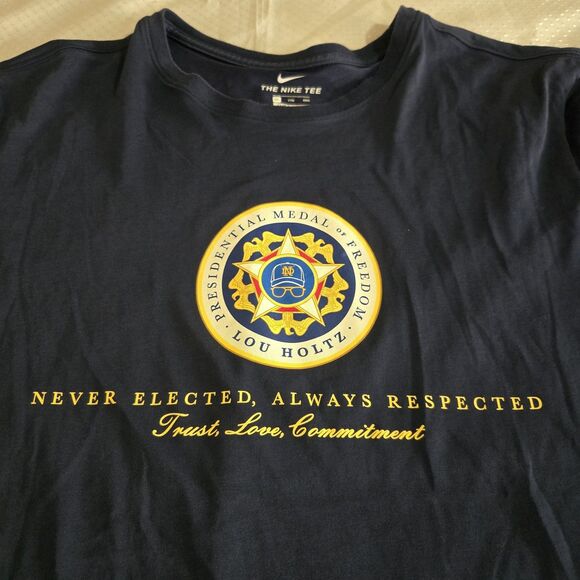 Notre Dame LOU HOLTZ Medal Of Freedom Nike Dri-FIT Long Sleeve Tee Rush Blue XXL - Picture 3 of 14